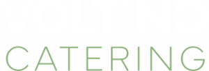 VOLTINO Catering – Logo kompakt_RGB_negativ Logo mit weißem Text VOLTINO und grünem Text CATERING auf schwarzem Hintergrund.