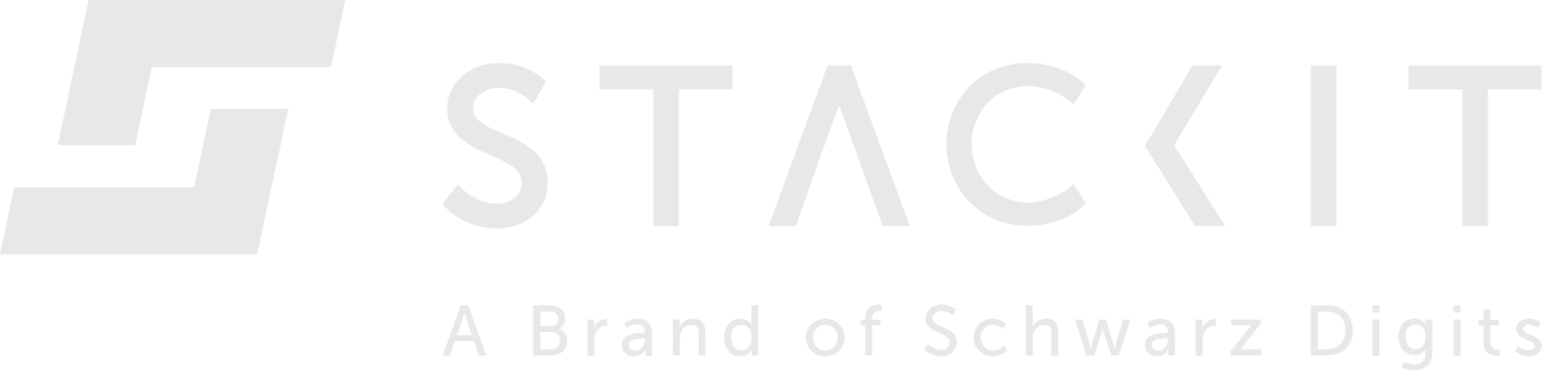 Logo der Marke StackIT, mit Text A Brand of Schwarz Digit, auf schwarzem Hintergrund.